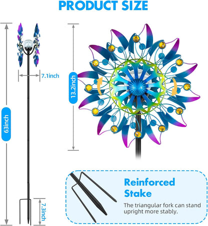 Solar Wind Spinner, Waterproof Outdoor Metal Wind Sculpture for Patio, Lawn & Garden Decor (Retro