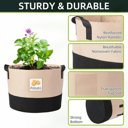 LITLANDSTAR 5 Gallon Fabric Grow Bags, 10 Pack Heavy Duty Thickened Nonwoven Plant Grow Bags with