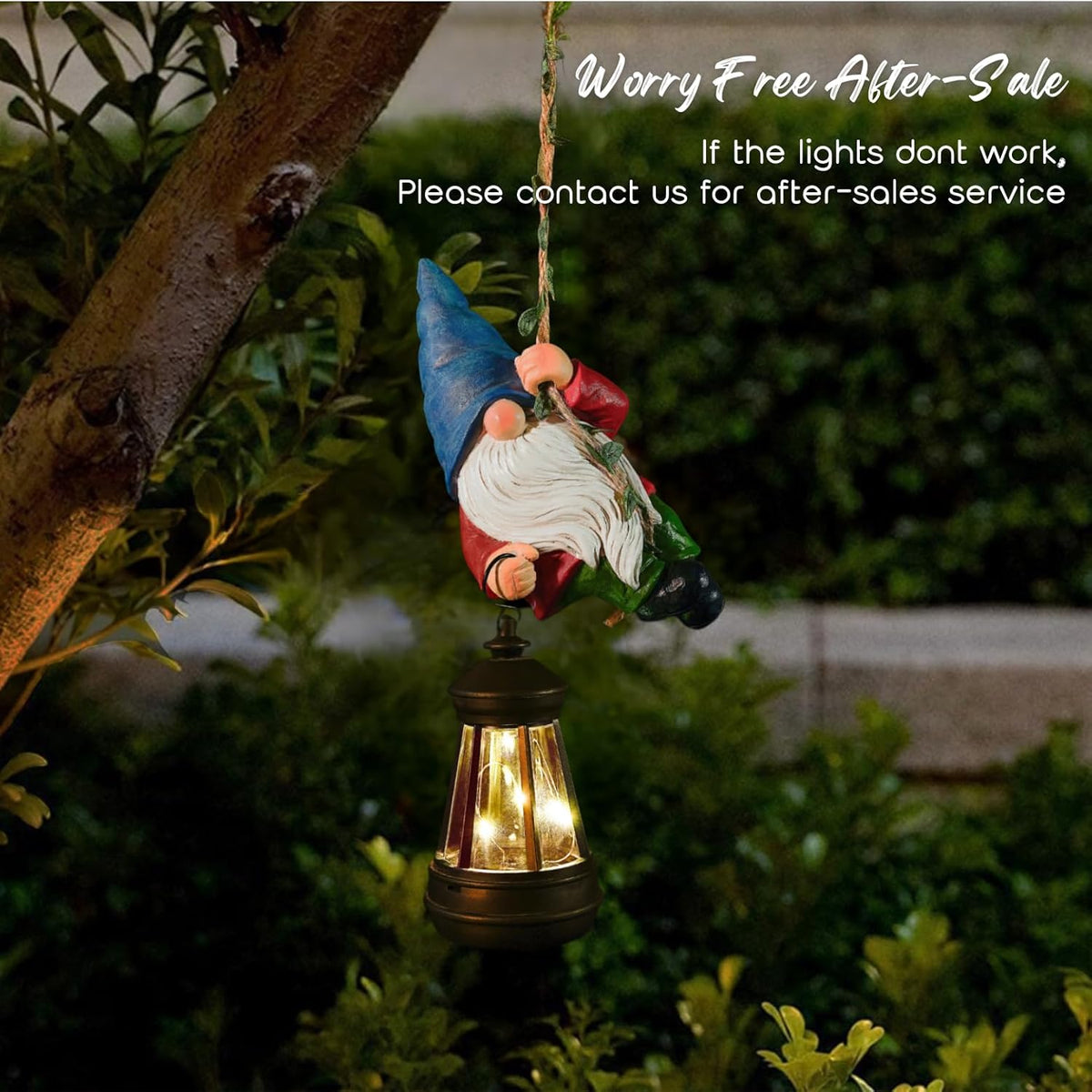 Solar Hanging Gnome Garden Statue Climbing Rope Gnome with LED Lantern Outdoor Decor Tree Hugger