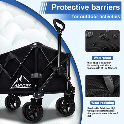 Collapsible Wagon Cart with Wheels Foldable, Folding Wagons Carts with Silent Universal Wheels