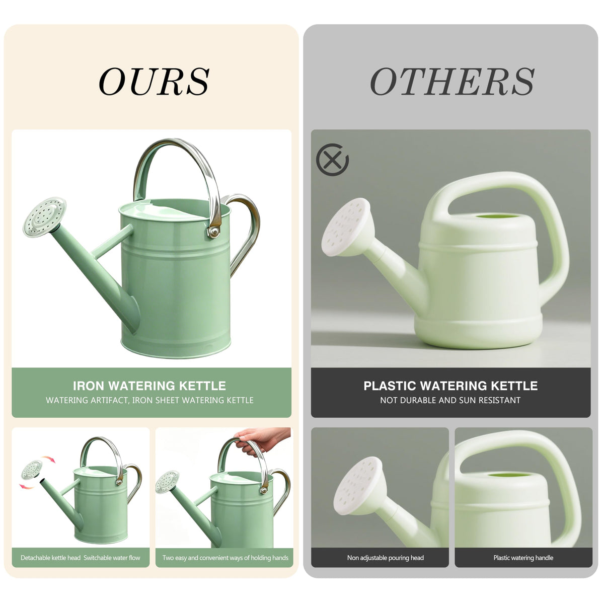 Metal Watering Can for Outdoor Plants, Watering Can 1 Gallon,Cream Green