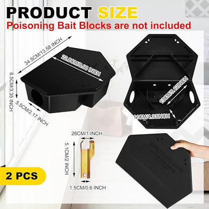 Qualirey 2 Pcs Rat Bait Station with Keys 13.58 x 8.98 x 3.35 Inch Rodent Station Rat Traps, Keeps