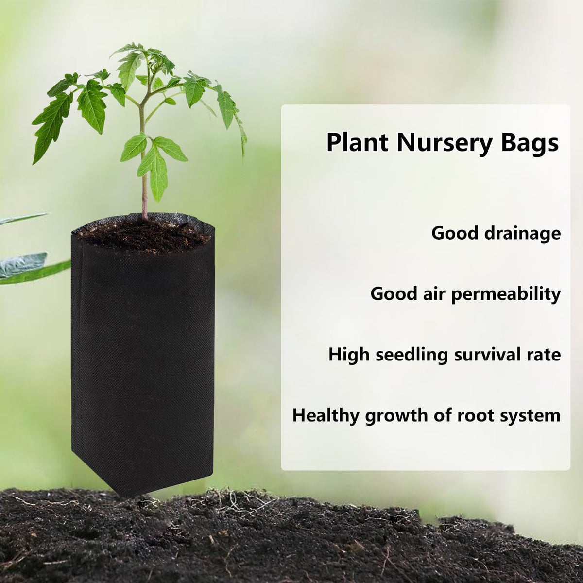 Belit 100 Pcs 10.2" H Deep Nursery Grow Bags, Non-Woven Plants Pots Container for Starting Rooted