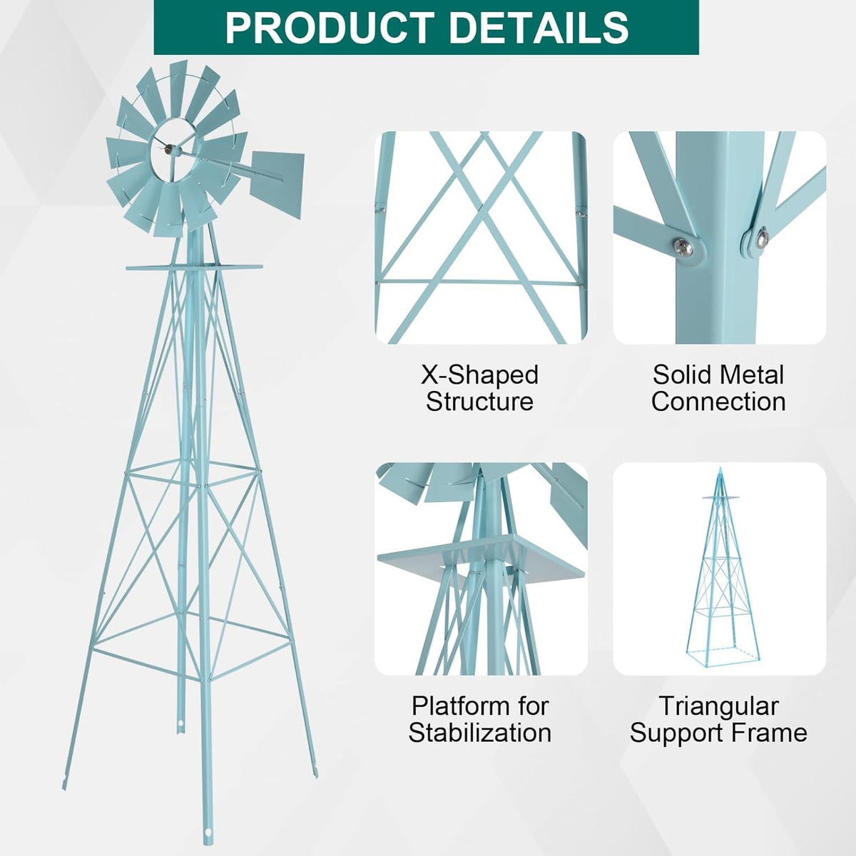 8FT Windmill for Yard Garden Decoration with Weather Vanes，Heavy Duty Outdoor Wind Mills, Large