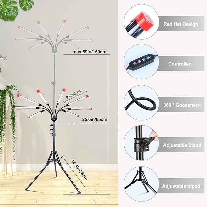 Gamechanger! 72W, NOT 24W, Bright Beyond Your Imagination, 8Head Stand Grow Lights for Indoor