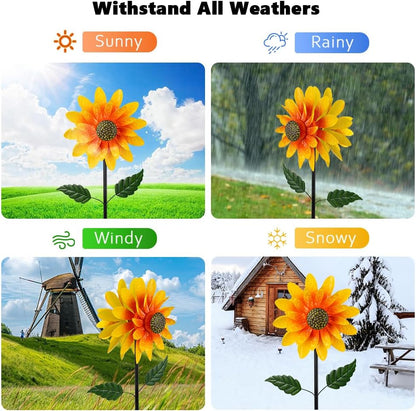 Viveta Sunflower Outdoor Wind Spinner, 4 Layers Metal Wind Spinners, Decorative Pinwheels for Yard