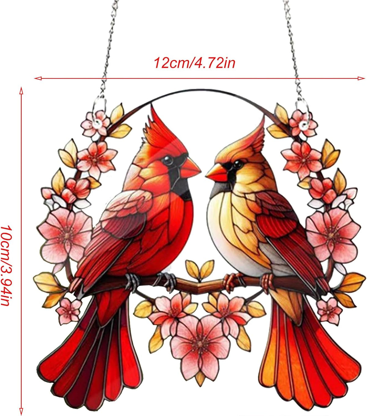 Acrylic Window Hanging Cardinal Suncatcher Decor,Red Bird Suncatcher Panel Outdoor Wall Art Stained