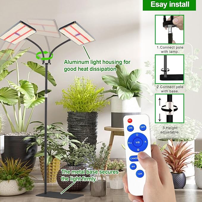 yadoker Grow Light for Indoor Plants,572 LEDs Full Spectrum Standing Plant Grow Light with 4/8/12H