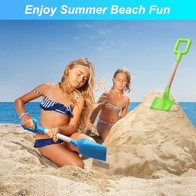 Jumbo Beach Shovels Rake Spade Toys Set for Kids, 16" Long Wooden Handle ABS Plastic Sand Scoop