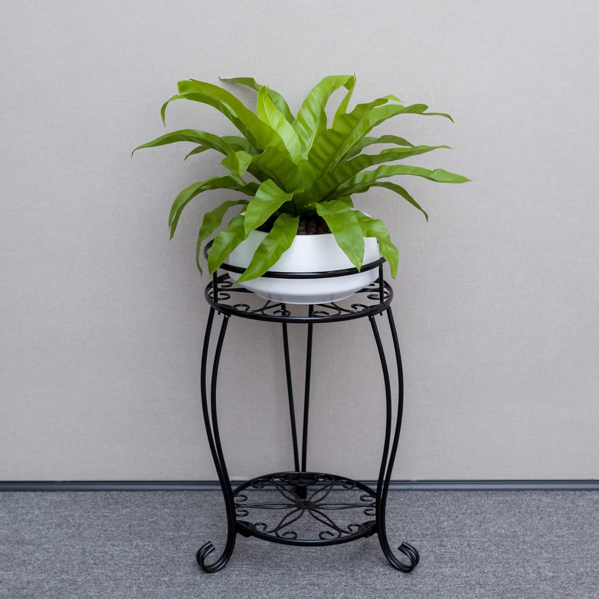 FaithLand 2 Pack Plant Stands, Heavy Duty Metal Planter Holder Indoor Outdoor, 2 Tier Round Potted