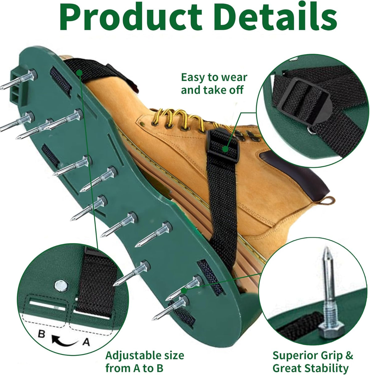 The Lawn Aerator Shoes for Grass, Epoxy Spiked Shoes with 1.65'' Sharp Short Spikes, Garden Grass