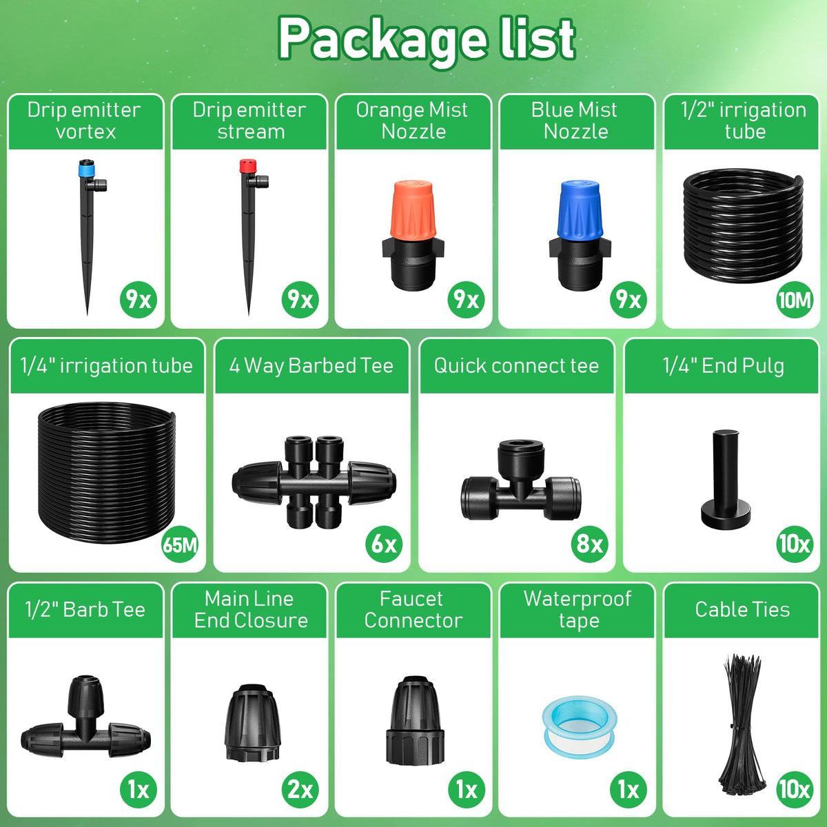 246FT Drip Irrigation System, Automatic Drip Irrigation Kit with 1/2" Main Tube & 1/4" Branch