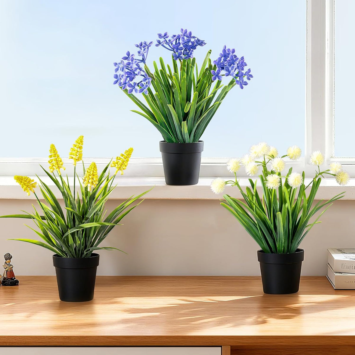 3 Pack Fake Small Plant Artificial Potted Flowers for Home Decor Fake Flower Plant Greenery Mini