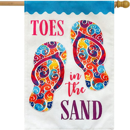 Toes In The Sand Summer Burlap House Flag Flip Flops 28" x 40" Briarwood Lane