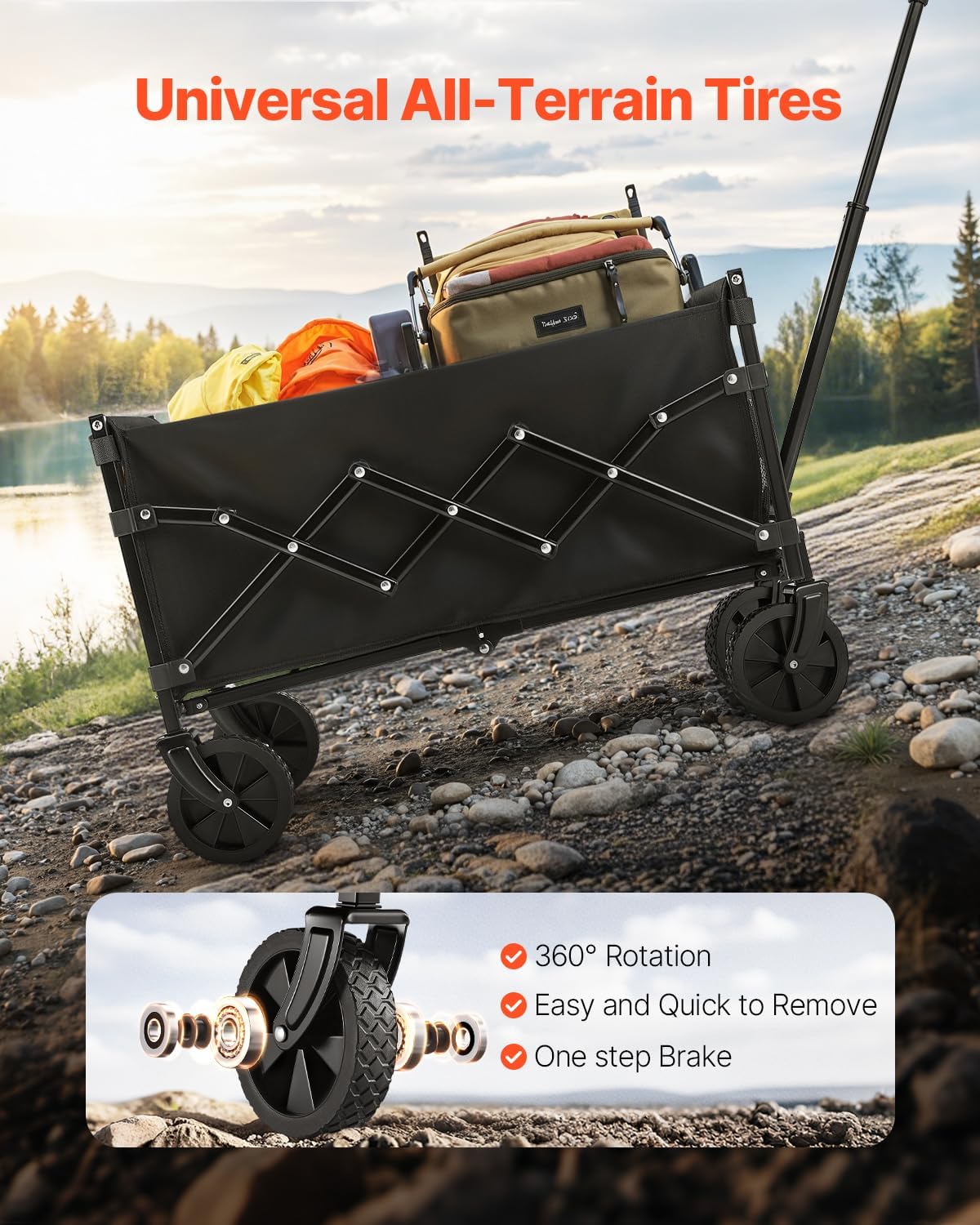 VEVOR Collapsible Folding Wagon with Wheels, Wagons Carts Foldable with 225lbs Capacity