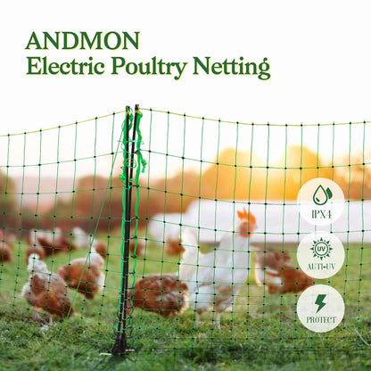 ANDMON Electric Poultry Netting, 48" x 164' Electric Fence Netting with Double Spiked Fiberglass