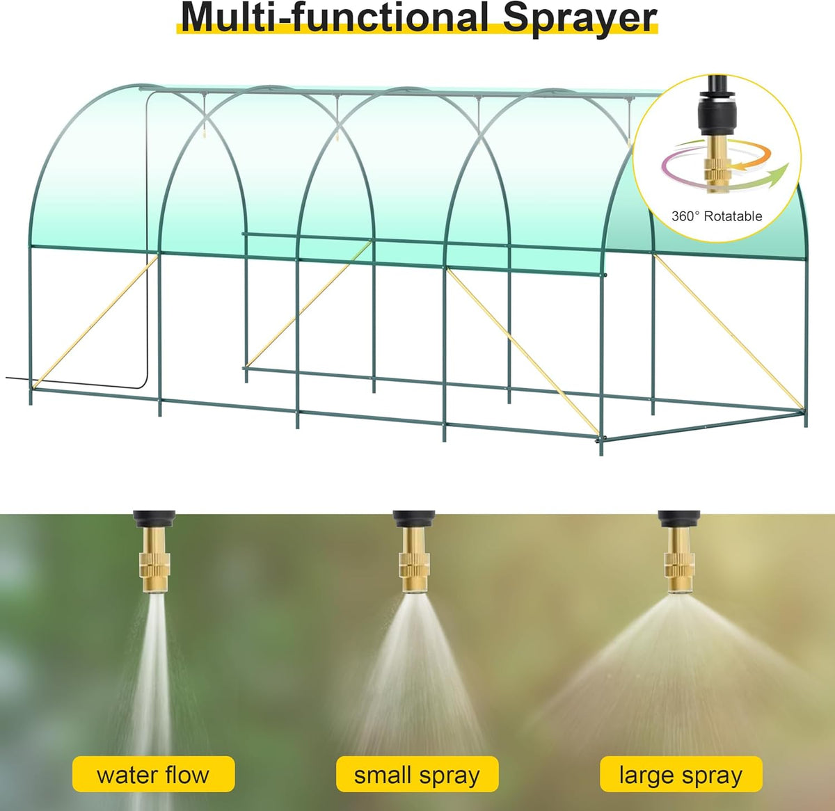 Greenhouse, 15’x7’x7’ Upgraded Walk-in Greenhouse with Spraying System, Heavy Duty Tunnel Green