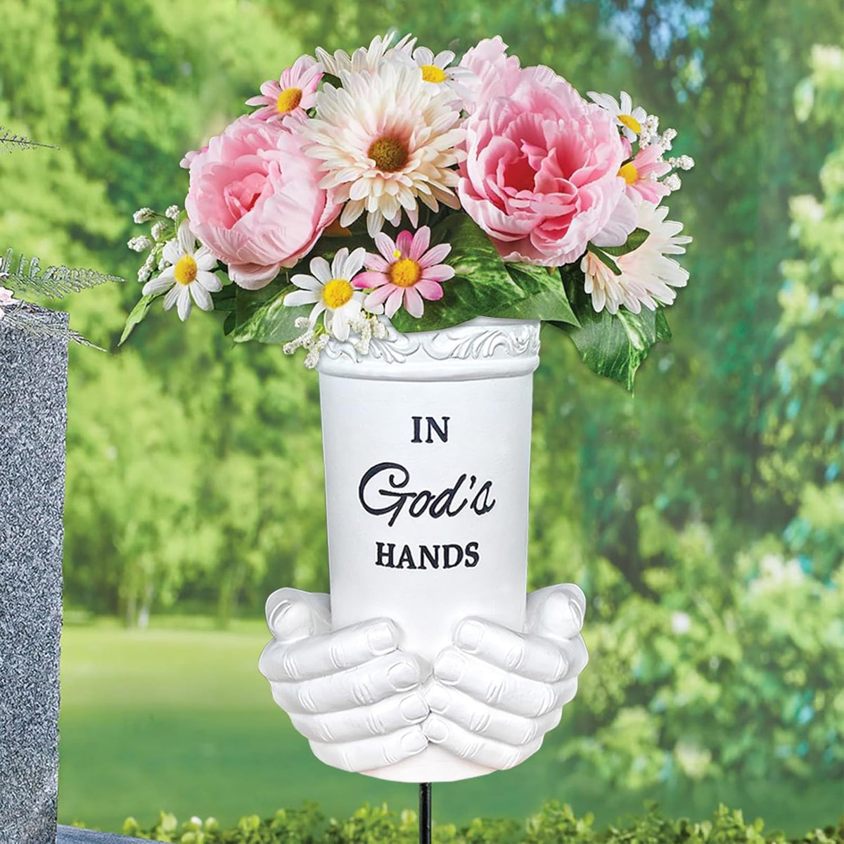 BAYN Grave Decorations for Cemetery, Hand Held Vases with Spikes for Garden Decorations Waterproof