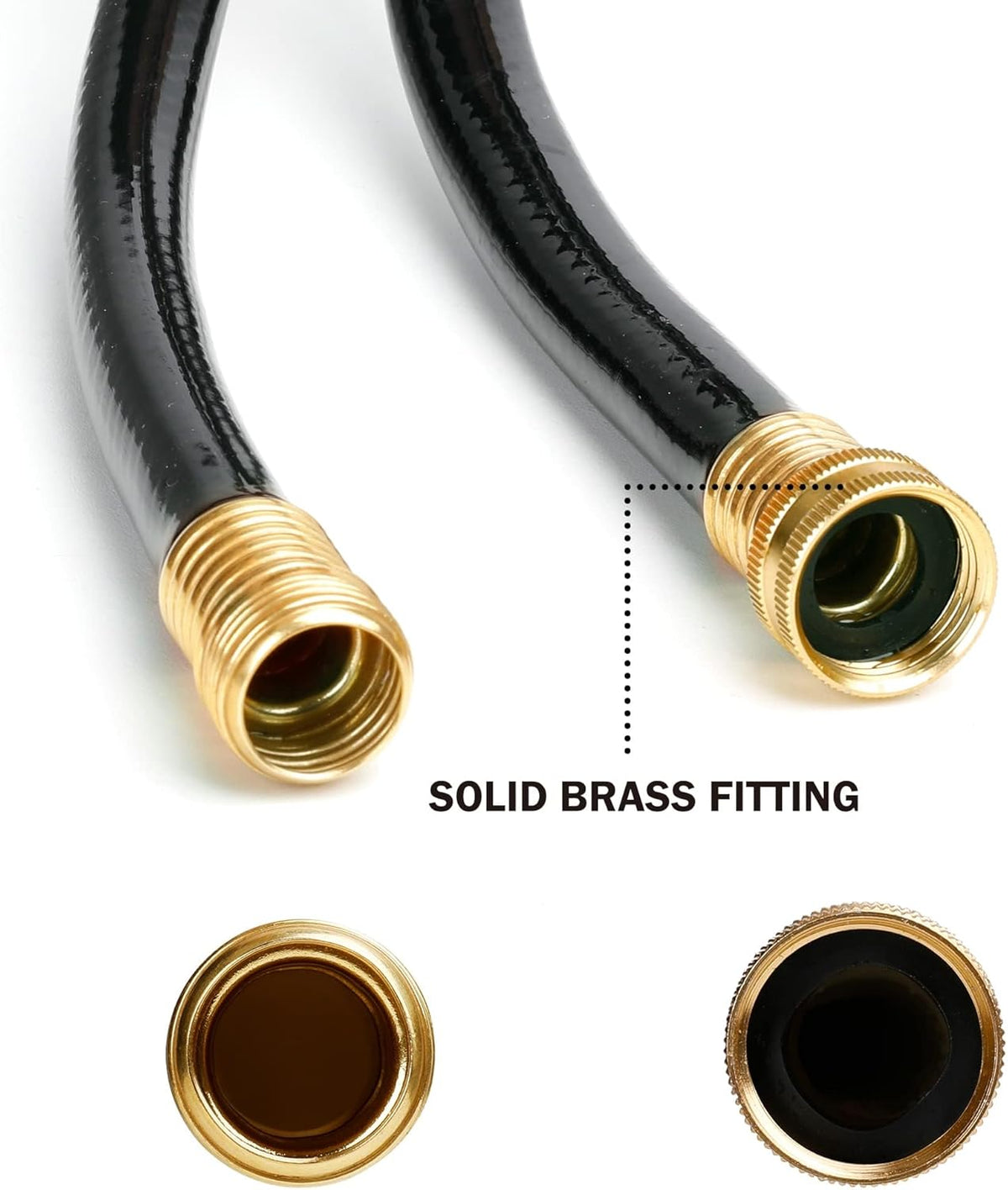 Worth Short Leader Black Garden Hose 5/8 in. x 6 ft. -Brass Aluminum Ends for Household & Yard Use