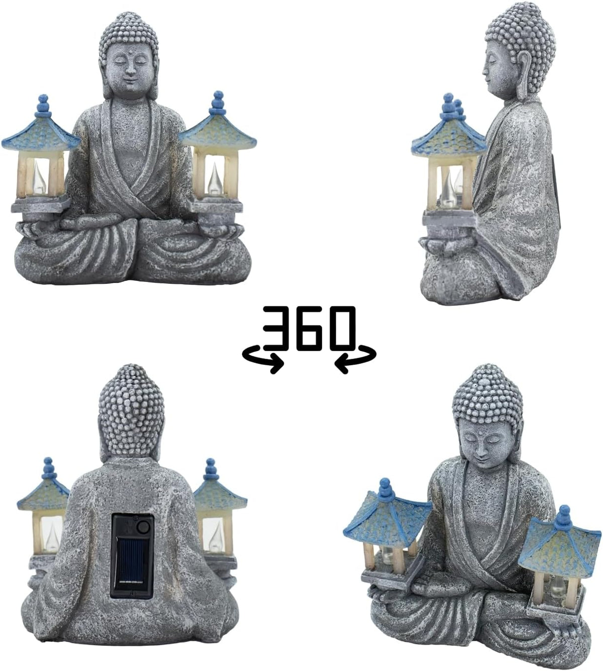 Meditating Buddha Statue with Solar Lights, Zen Garden Decor for Home, Patio, Yard, Outdoor