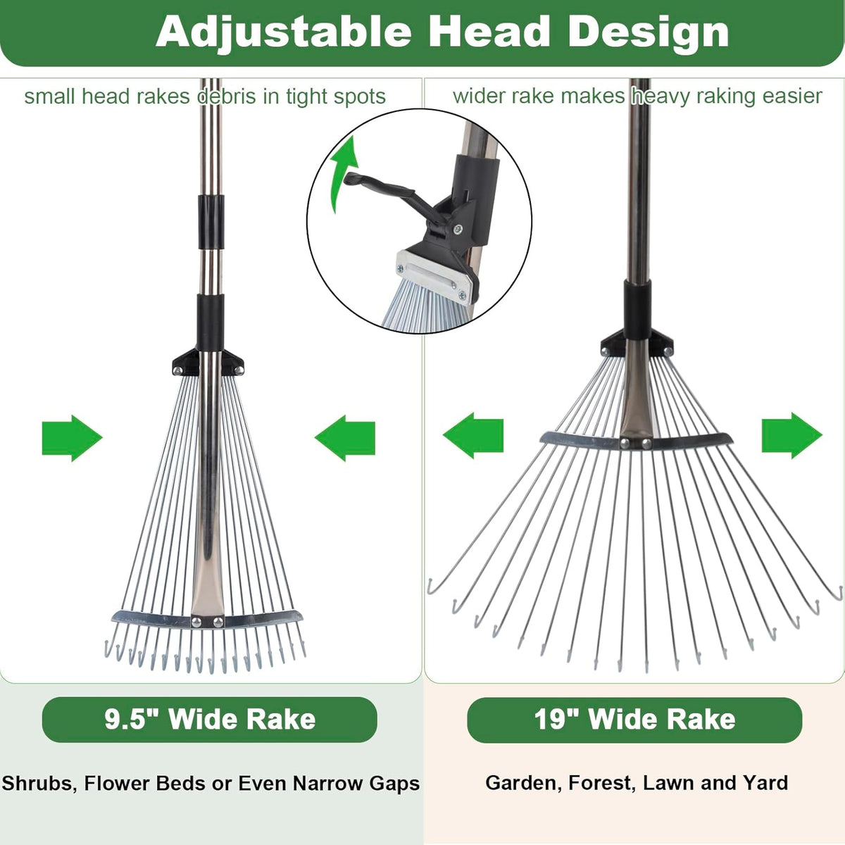 Leaf Collector Garden Rake Set - Adjustable 18 Tines Leaf Rakes & Leaf Picker Upper & 72 Gallon