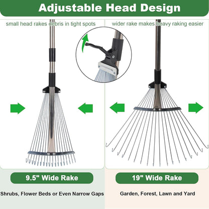 Leaf Collector Garden Rake Set - Adjustable 18 Tines Leaf Rakes & Leaf Picker Upper & 72 Gallon