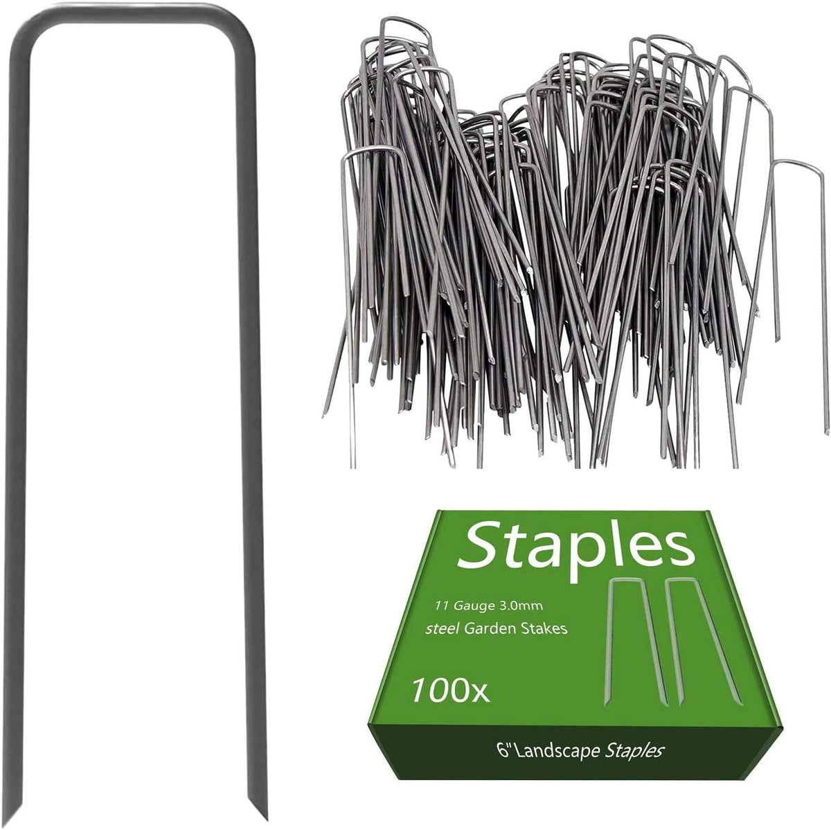 AAGUT 6 Inch 100 Pack Black Landscape Staples Tent Stakes 11 Gauge Heavy Duty Yard Stakes for