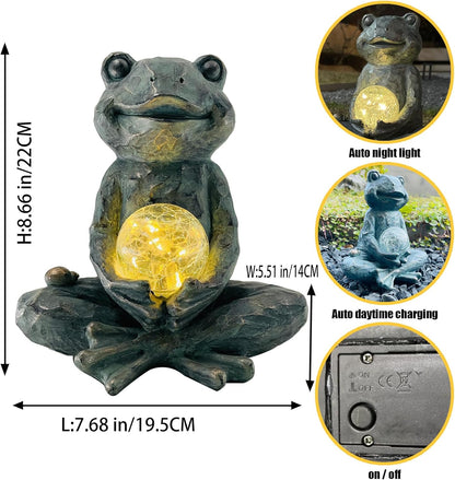 Zen Yoga Frog Garden Statue Ornament, Outdoor Decor, Solar Patio Garden Sculptures & Statues, Gift