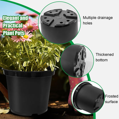 5 Gallon 12 Inch Plastic Nursery Pots, Plant Containers with Drainage Holes, Round Sturdy Garden