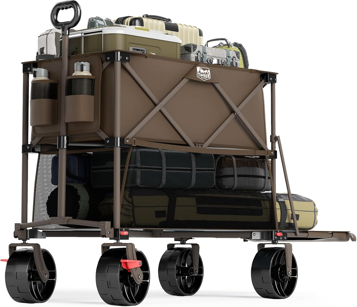 TIMBER RIDGE 400L Large Capacity Folding Double Decker Wagon with Brakes, 54" Extra Long Extender