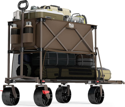 TIMBER RIDGE 400L Large Capacity Folding Double Decker Wagon with Brakes, 54" Extra Long Extender