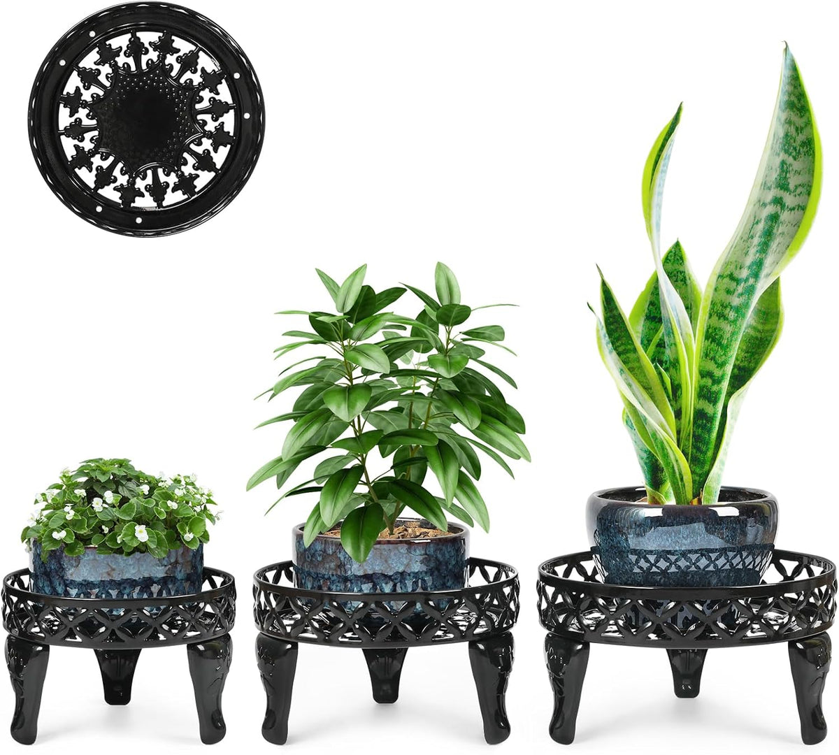 3 Pack Metal Plant Stands Indoor Outdoor,Heavy Duty Iron Flower Pot Stands for Multiple