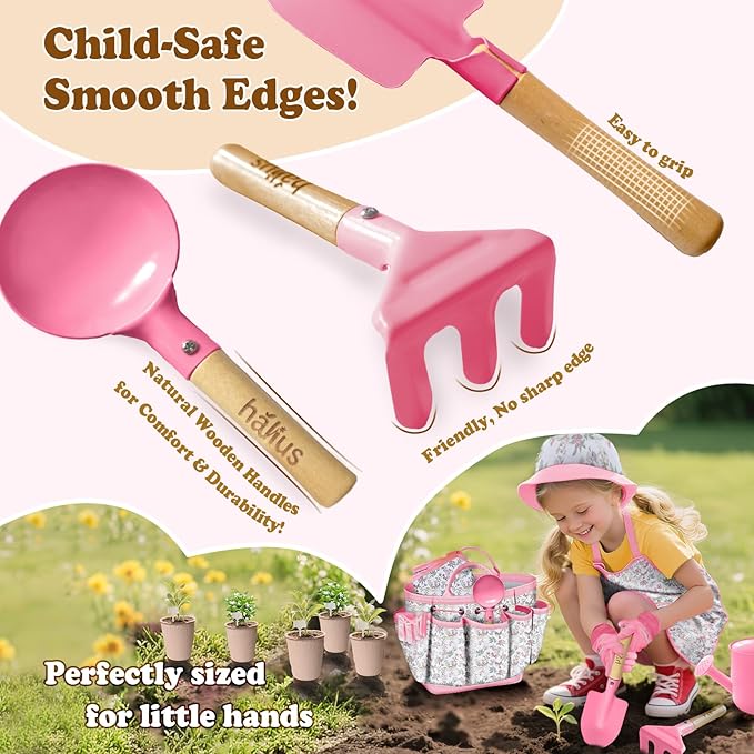 Kids Gardening Tool Set 18PCS Kids Toddler Gardening Set Includes Tote Bag Watering Can Apron Hat