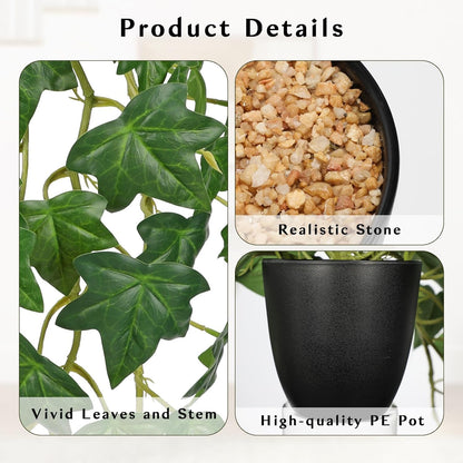 Fake Pothos Ivy Plant with Pot Artificial Green Leaves for Home Shelf Decor Indoor Silk Artificial