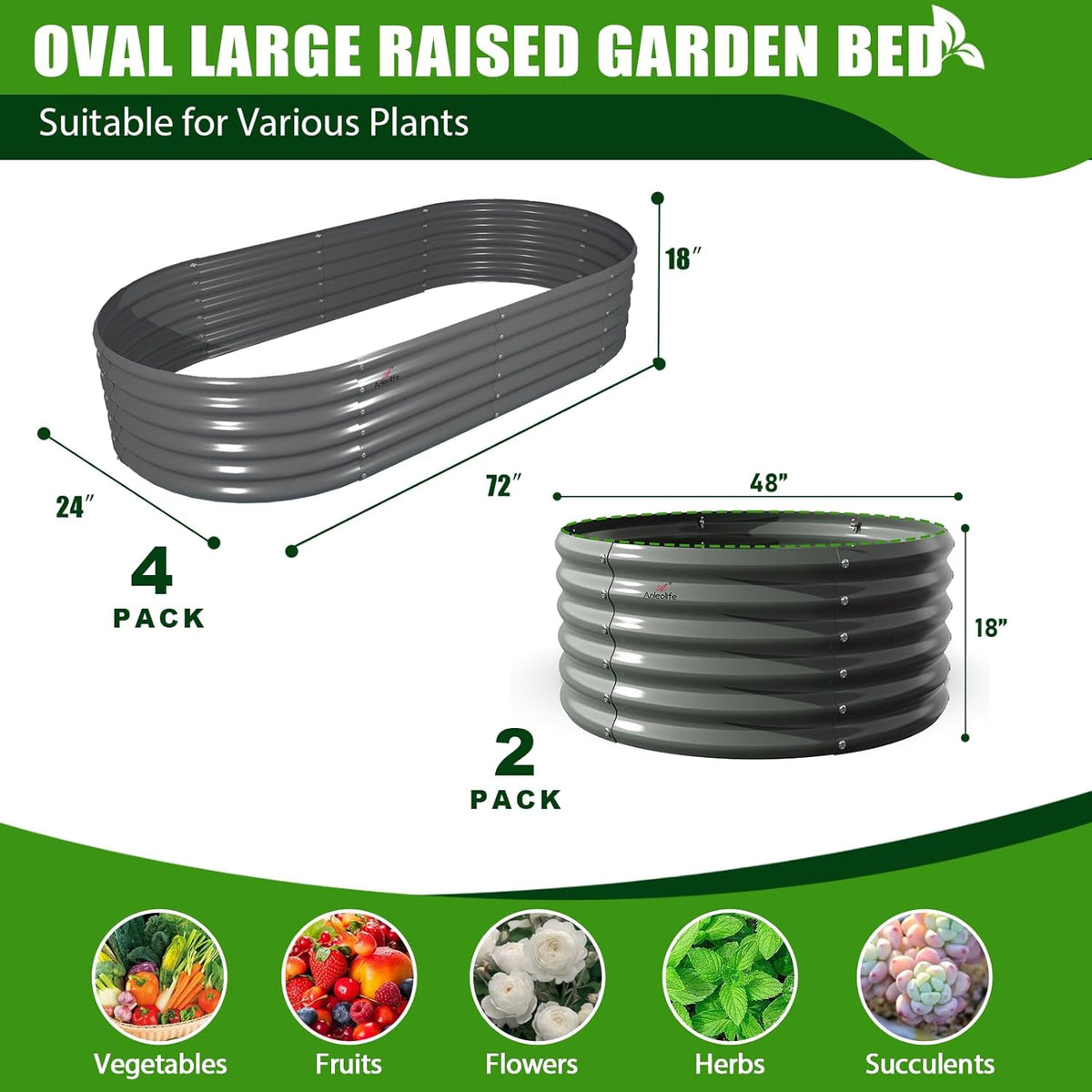 A ANLEOLIFE 6-Pack 4X4X1.5ft & 6X2X1.5ft Deep Root Galvanized Raised Garden Beds Outdoor for