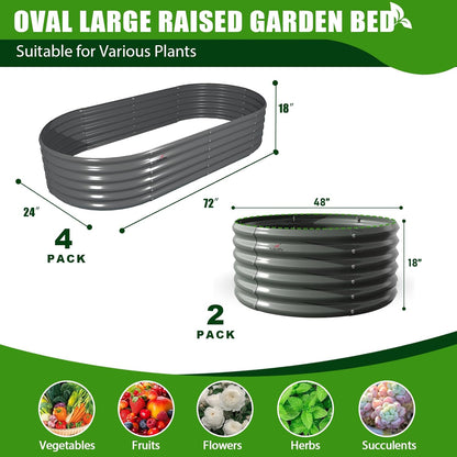 A ANLEOLIFE 6-Pack 4X4X1.5ft & 6X2X1.5ft Deep Root Galvanized Raised Garden Beds Outdoor for
