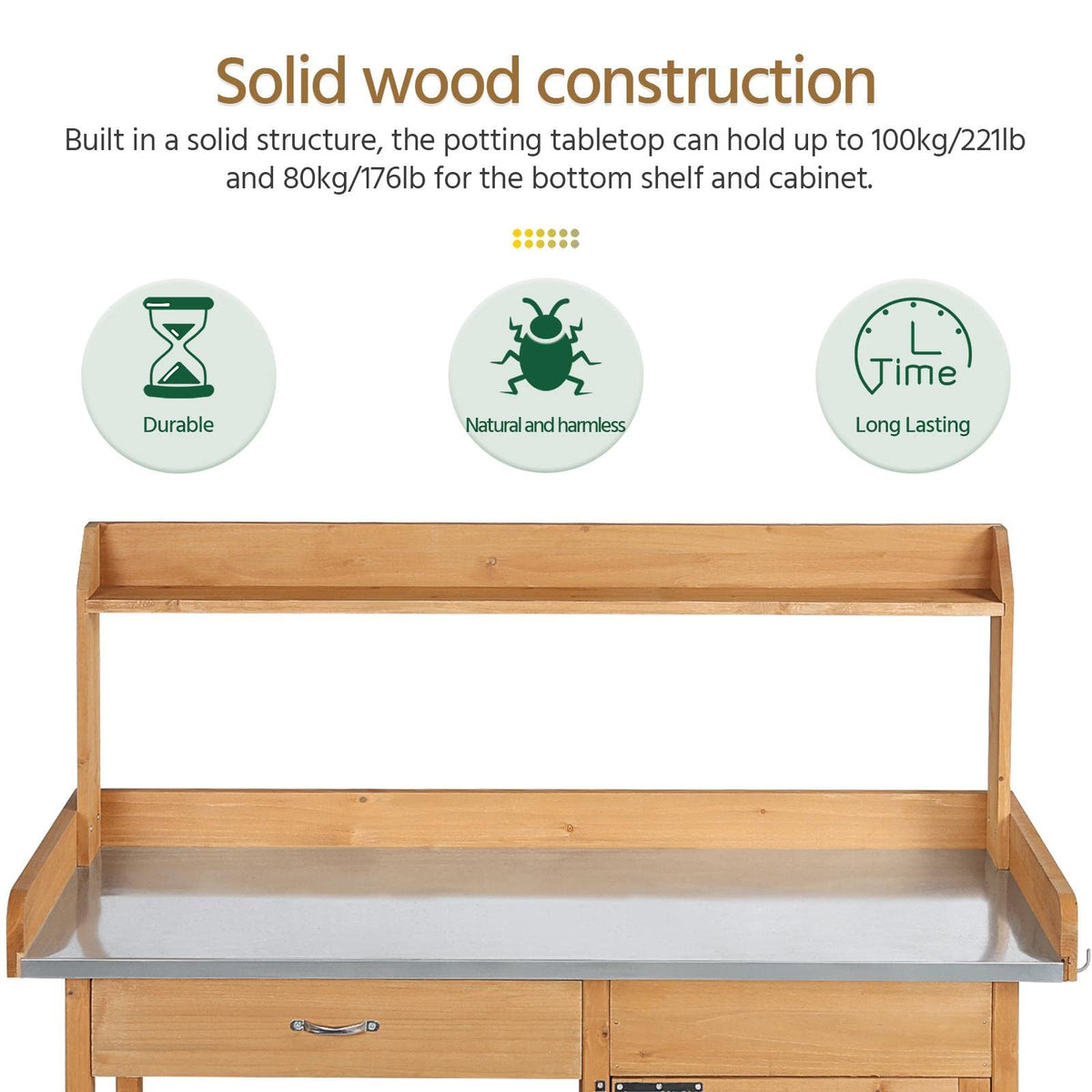 Yaheetech Potting Bench Outdoor Potting Table with Storage,Natural Wood