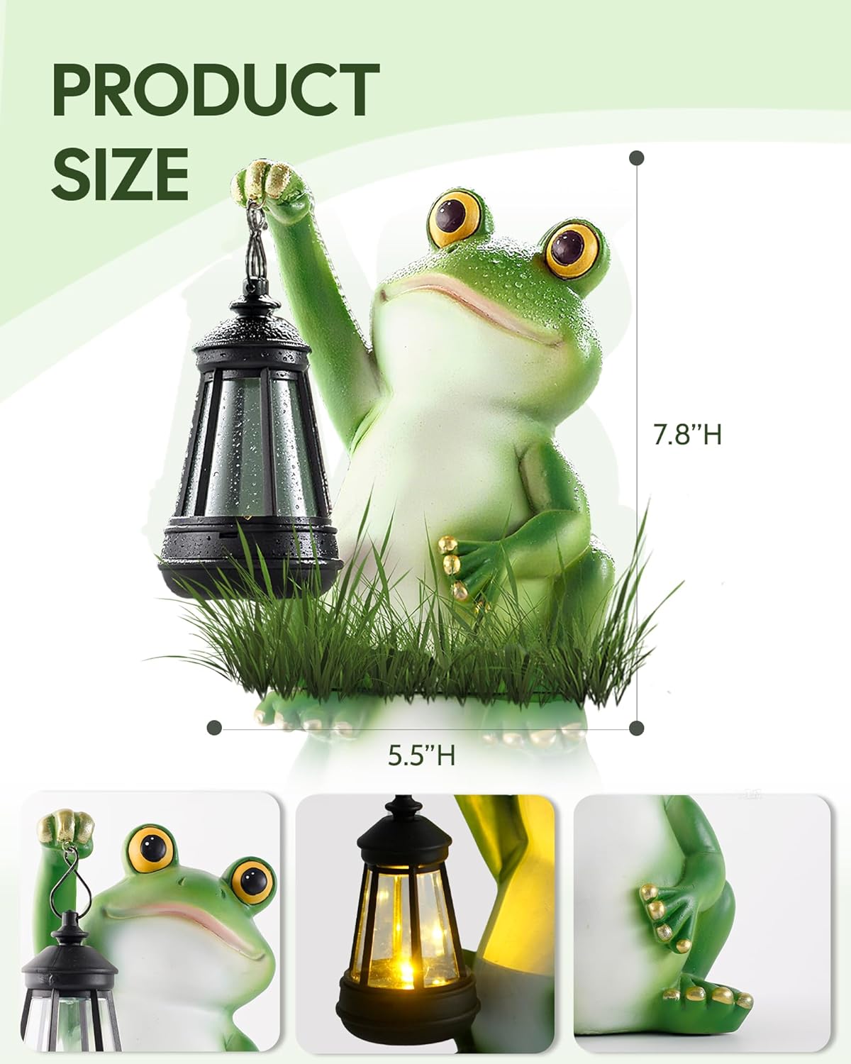 Solar Frog Garden Statue Light, Outdoor Waterproof Decorative Lantern Figurine, Cute Yard Art for