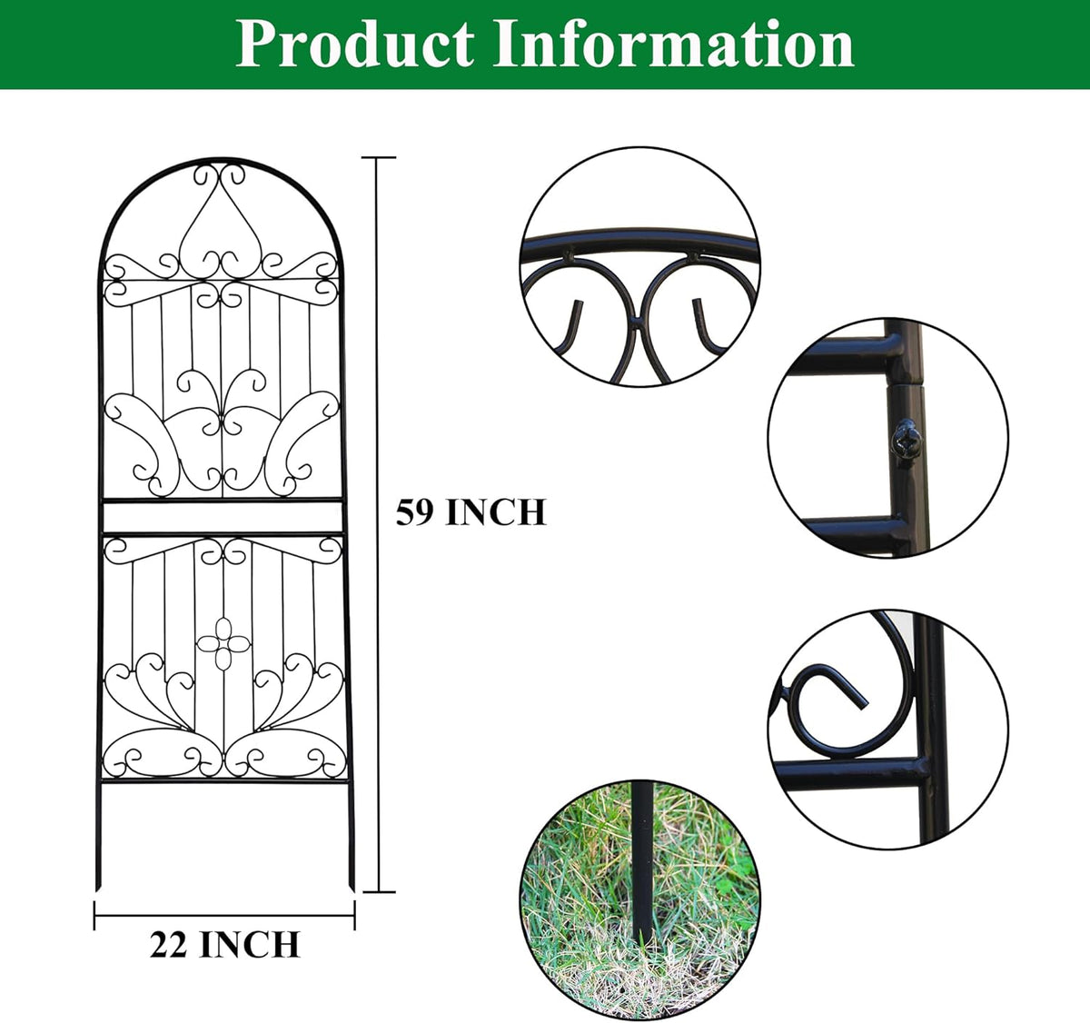 SCENDOR Trellis for Climbing Plants 59" H x 22" W Metal Unique Design Decorative Garden Structure