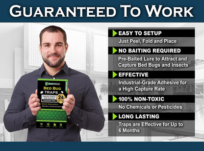 MaxGuard Bed Bug Traps (24 Traps) Non-Toxic Bed Bug Detection Traps. Detects, Traps, and Kills Bed