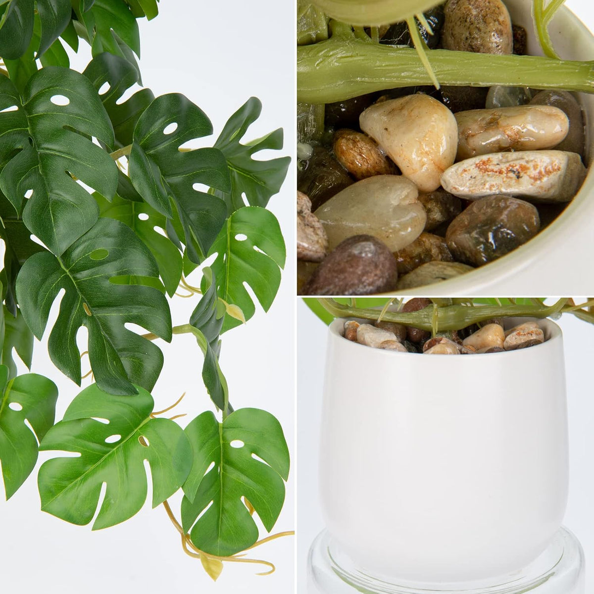 DILATATA Fake Plants Indoor 8 Inch Artificial Monstera Plant in White Ceramic Pot - Faux Potted