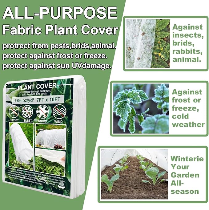 Plant Covers Freeze Protection, Antifrost Cover 7ft×10ft Reusable Rectangle Frost Protection