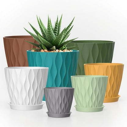 4/4.5/5/5.5/6/6.5/7 Inch Plant Pots,7 Pack Flower Pots with Drainage Holes and Trays,Plastic