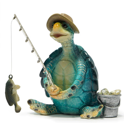 Hodao Sea Turtle Fishing Figurines Decoration Summer Turtle Crafts for Home Office Desk Decor