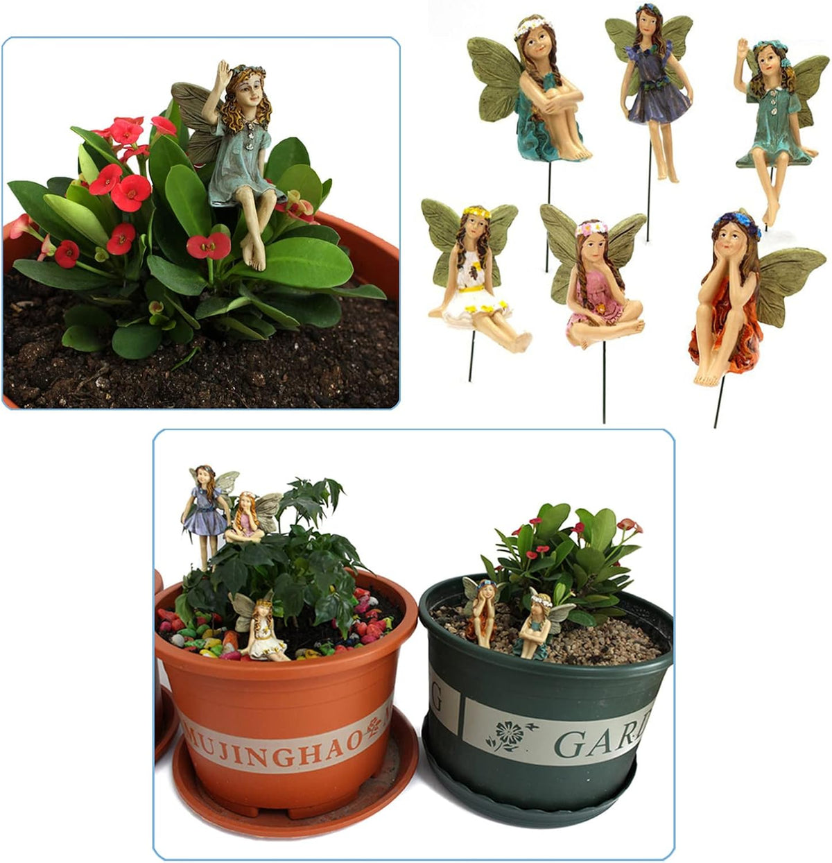 Miniature Fairies Figurines (6pcs) - Decor for Outdoor & Indoor Gardens & Homes, Vintage Resin