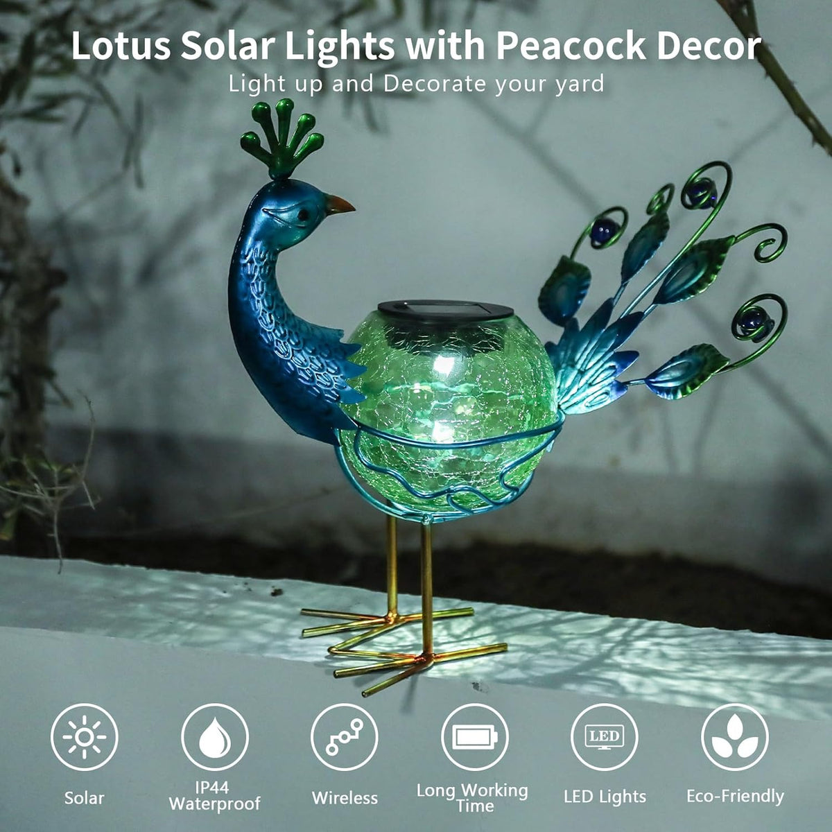 Solar Lantern Outdoor Decorative Waterproof LED Solar Lights Peacock Tabletop Lamp for Outdoor