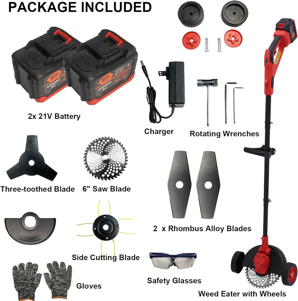 Electric Weed Wacker Cordless Weed Eater Battery Powered, 21V Stringless Grass Trimmer/Edger/Brush