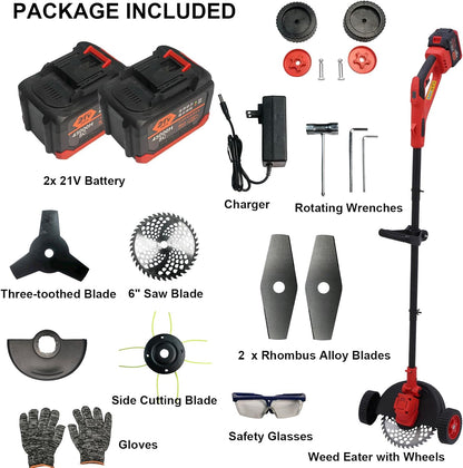 Electric Weed Wacker Cordless Weed Eater Battery Powered, 21V Stringless Grass Trimmer/Edger/Brush