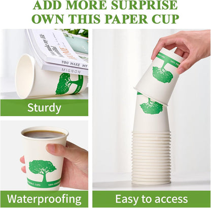 Vplus 270 Pack Compostable Paper Cups, 12 oz Biodegradable Disposable Paper Coffee Cups