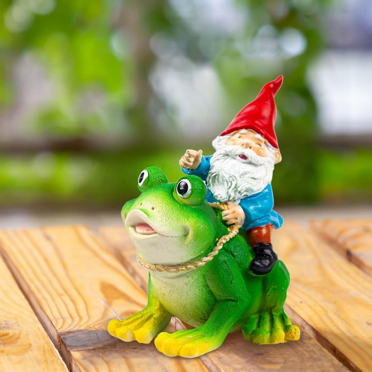 Gnome Riding on Frog Garden Statue Outdoor Garden Frog Statue for Yard Decoration Lawn Ornament